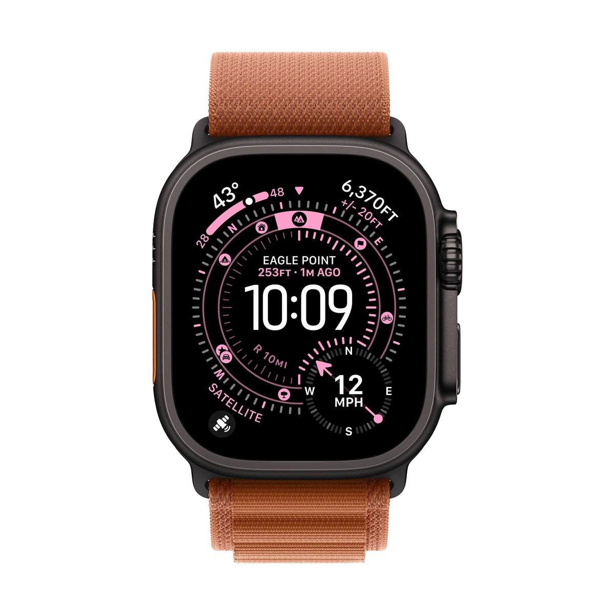 Apple Watch Ultra 3 (2025), 49 мм корпус из титана цвета «Black», ремешок Alpine Loop размера S цвета «Terra Cotta»