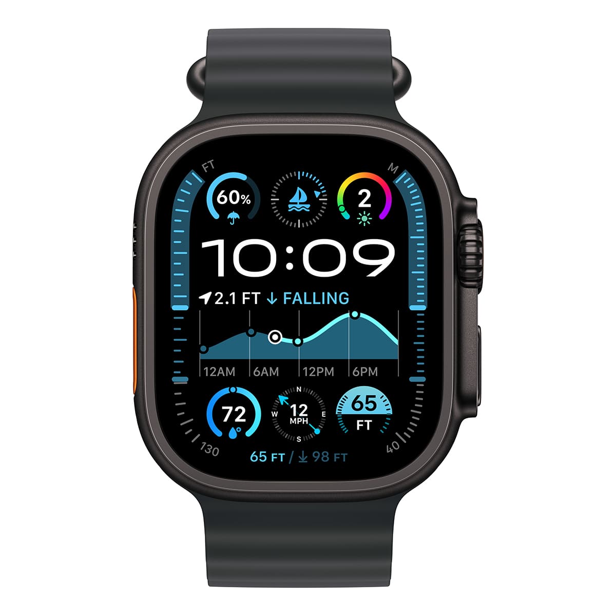 Apple Watch Ultra 2, 49 мм корпус из черного титана + ремешок Ocean цвета «Black»