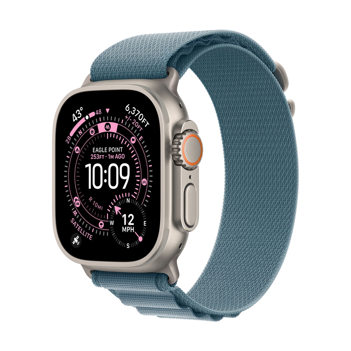 Apple Watch Ultra 3 (2025), 49 мм корпус из титана цвета «Natural», ремешок Alpine Loop размера S цвета «Light Blue»