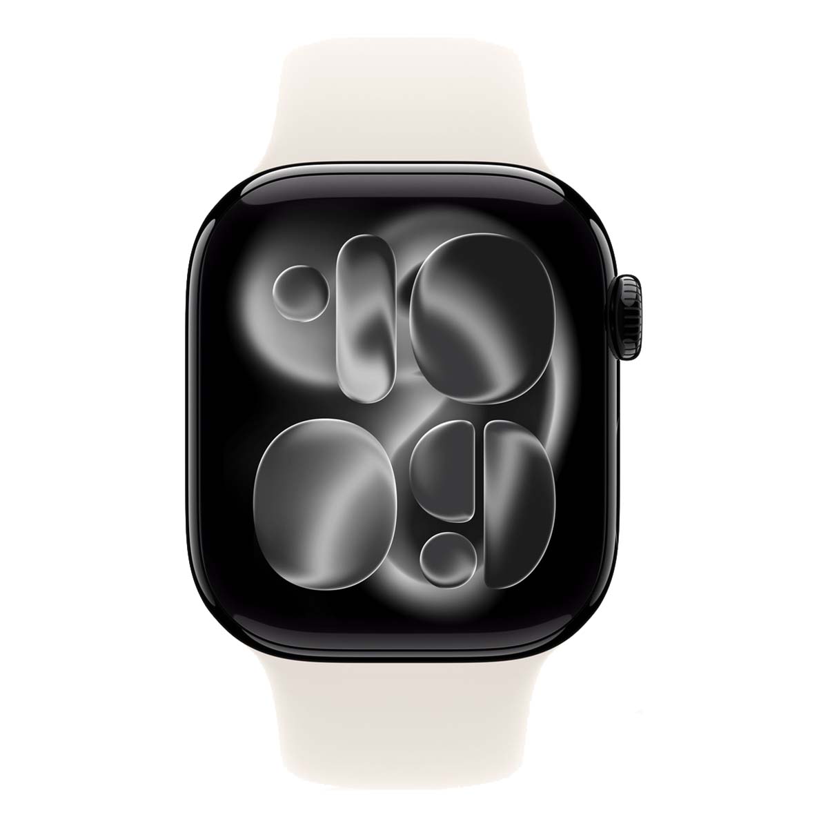Apple Watch Series 11, 46 мм корпус из алюминия цвета «Jet Black», ремешок Sport Band цвета «Starlight»